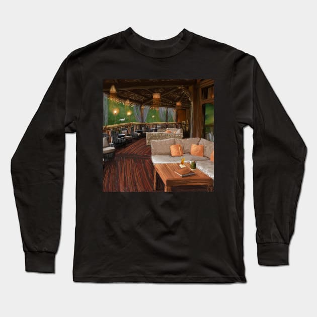 Tiki Lounge Balcony Long Sleeve T-Shirt by Dizwire